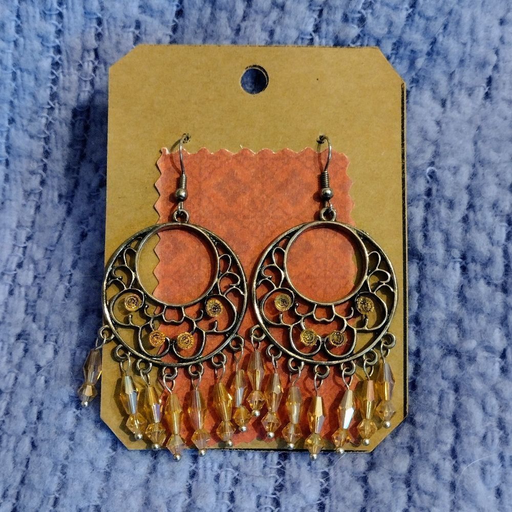 Yellow gold silver dangle drop earrings witch wicca pagan gift jewelry Christmas